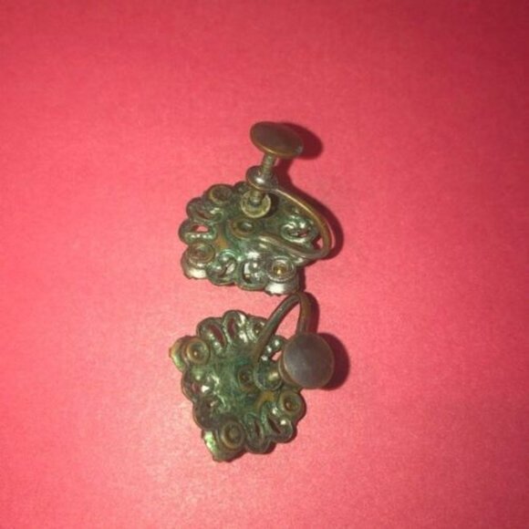 Vintage earrings Screw Backs Blue Rhinestones - Picture 7 of 7